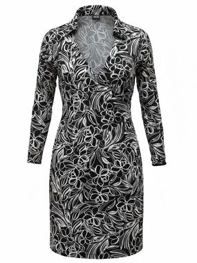 duo Maternity Black & White Floral Wrap-Style Long Sleeve Dress